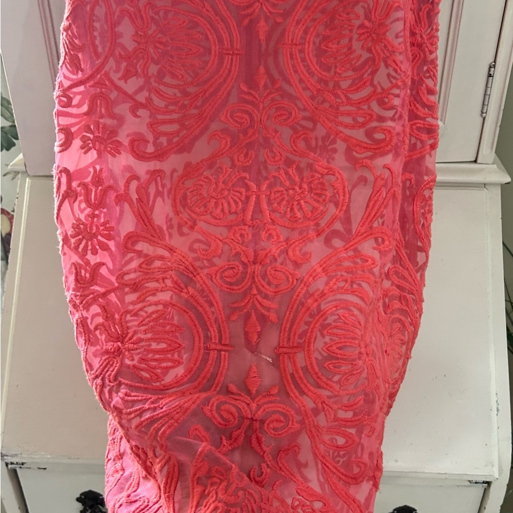 Like new exquisite, filigree embroidered dress size 10 color coral-pinkish - Picture 6 of 13